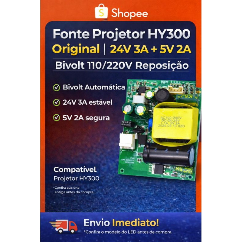 Fonte Projetor HY300 Original | 24V 3A + 5V 2A Bivolt 110/220V Reposição em Oferta na Shopee