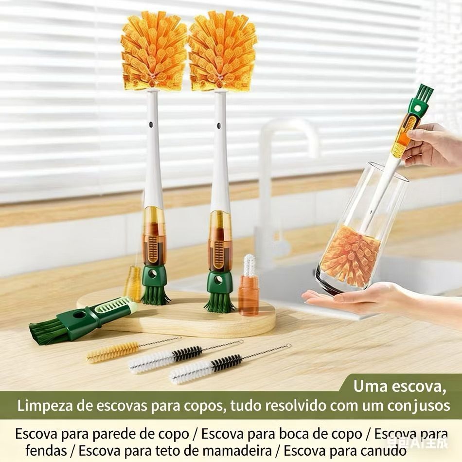 Escova De Copo Funcional 5 Em 1, Alça Longa , Limpeza De Garrafas E Cenoura Para Fácil Lavagem em Oferta na Shopee