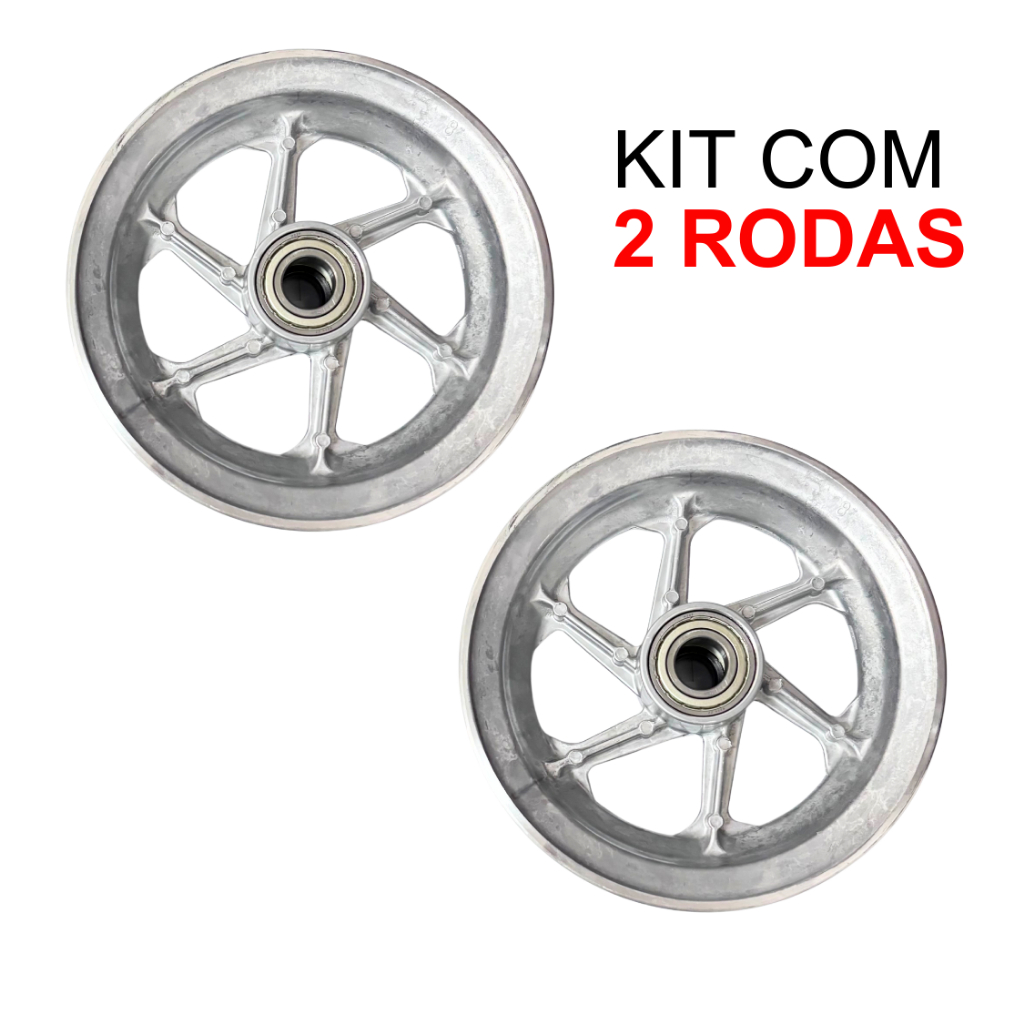 Kit 2 Roda Alumínio Aro 8 Com Rolamento Carrinho De Mão Cargas Carretinha Capacidade 200kg Por Roda