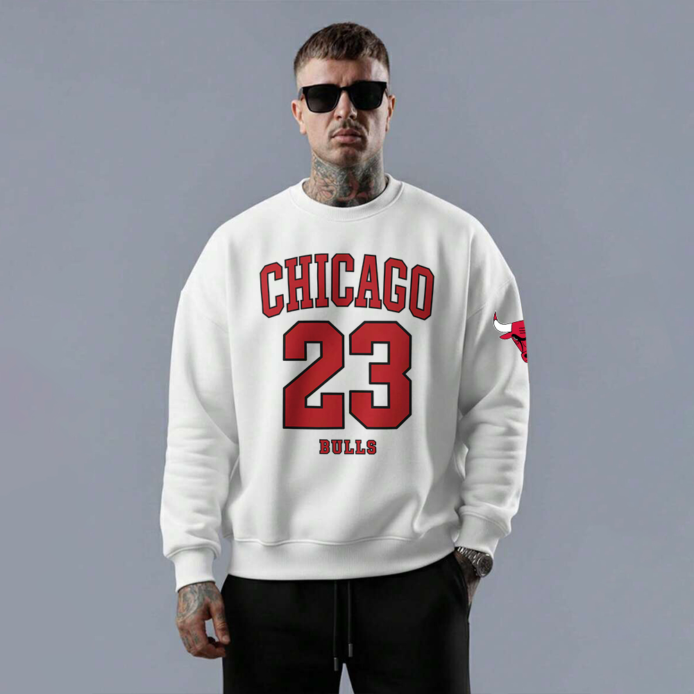 Moletom gola careca masculino blusa em algodão moda basquete estilo chicago city touro bulls