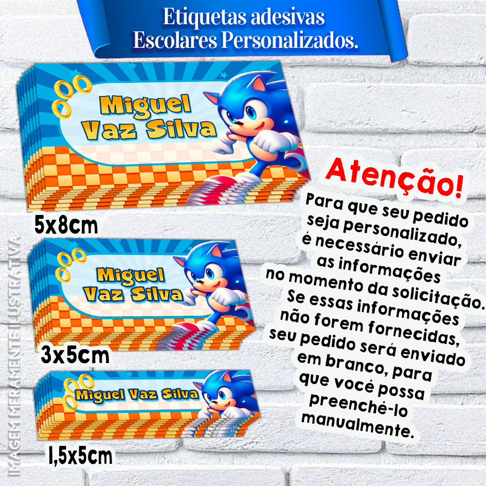 100 Etiquetas Adesivas Personalizadas Material Escolar Sonic Princesas Disney