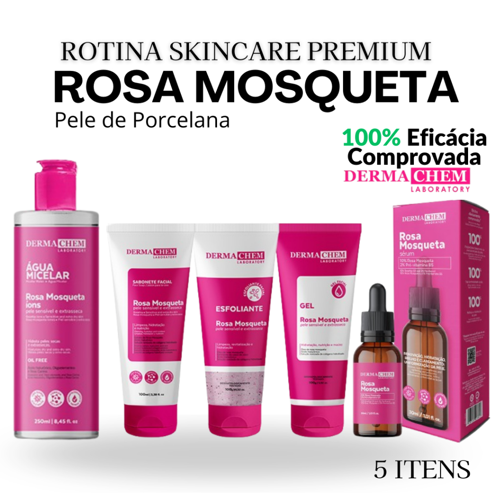Skincare Completo ROSA MOSQUETA CLAREADOR HIDRATANTE E PELE MACIA Dermachem em Oferta na Shopee