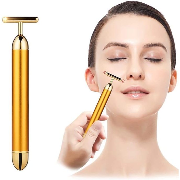 Massageador Facial Eletrico Antirugas Botox Lifting Vibração Cor Dourado Pilha