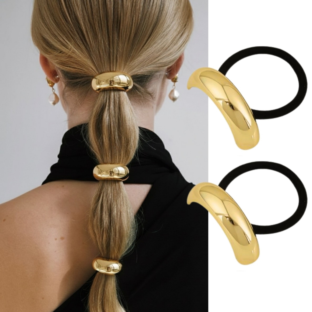 Kit com 1 ou 2 Elástico de Cabelo Rabicó Metal Detalhe Dourado Xuxinha Feminino -Acessório Presilha de Cabelo em Oferta na Shopee