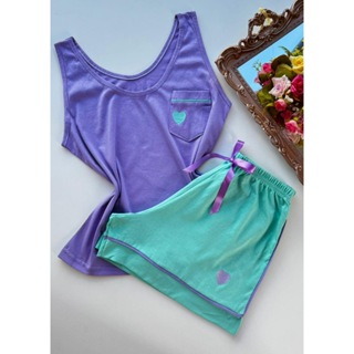 Pijama Feminino 100% Algodão Regata + Short | Antialérgico | Conforto com Bolso no Peito | P M G GG em Oferta na Shopee