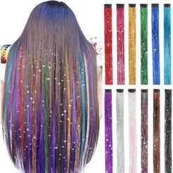 Kit 5 Mechas de Cabelo com Brilho Hair Tinsel Colorido para Festa Carnaval Infantil e Adulto