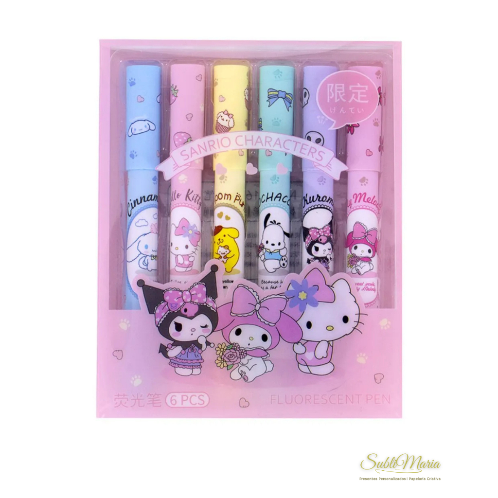 Kit Marca-Texto Pastel – 6 Cores | Estilo Kawaii