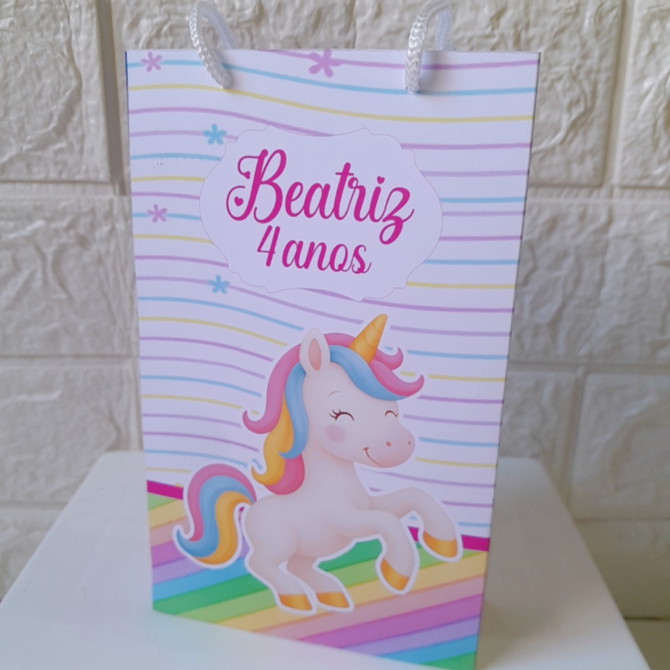 Sacolinha Personalizada  Pegue e Monte Unicórnio Cute Sacola Surpresa Lembrancinha Festa Infantil