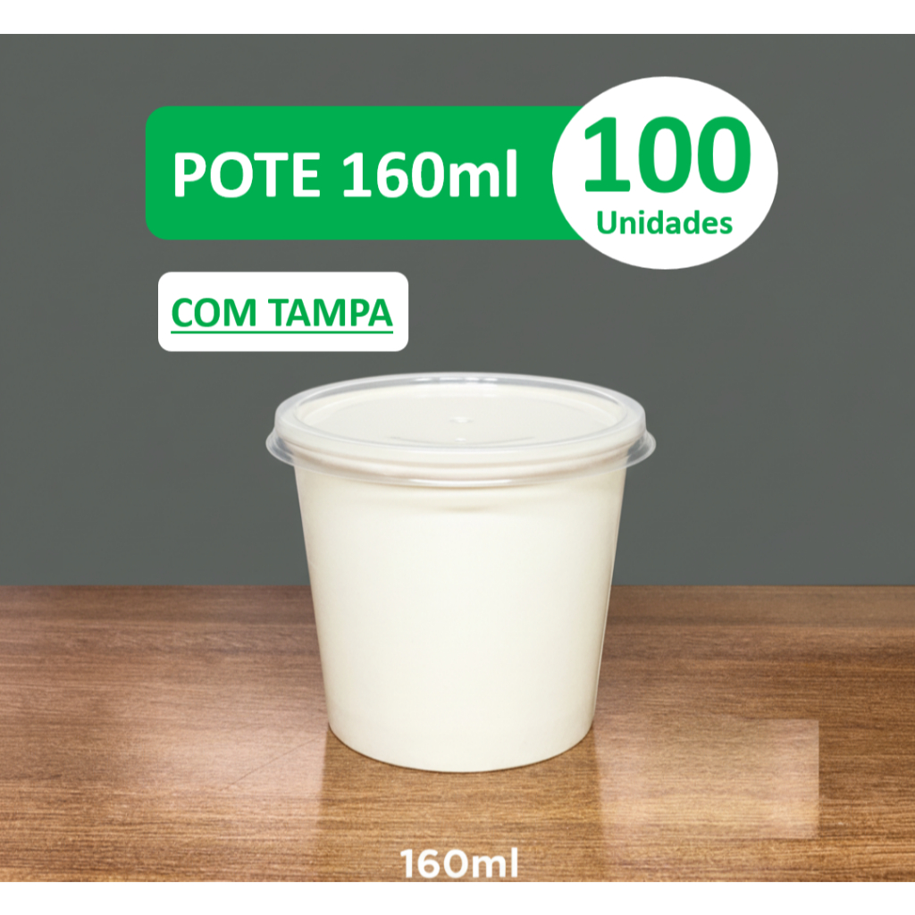 Pote de Papel Biodegradável 160ml com Tampa - Kit 100 unidades em Oferta na Shopee