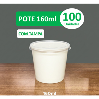 Pote de Papel Biodegradável 160ml com Tampa - Kit 100 unidades em Oferta na Shopee