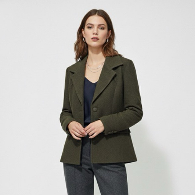 Blazer forrado vintage verde-militar verde-musgo bouclé jacquard G