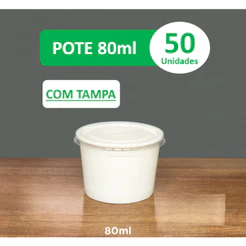 Pote Papel Biodegradável 80ml com Tampa - Kit 50 unidades