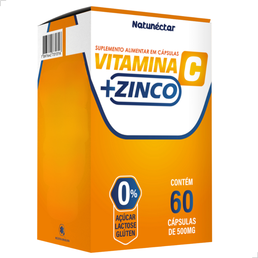 Multi Vitamínico Vitamina C + Zinco Quelato Suplemento Natural 60 Capsulas Natunéctar Sem Sabor Puro