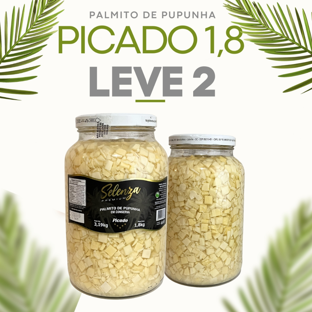 Kit 2 Palmito Em Conserva Pupunha Picado 1,8Kg Selenza Premium