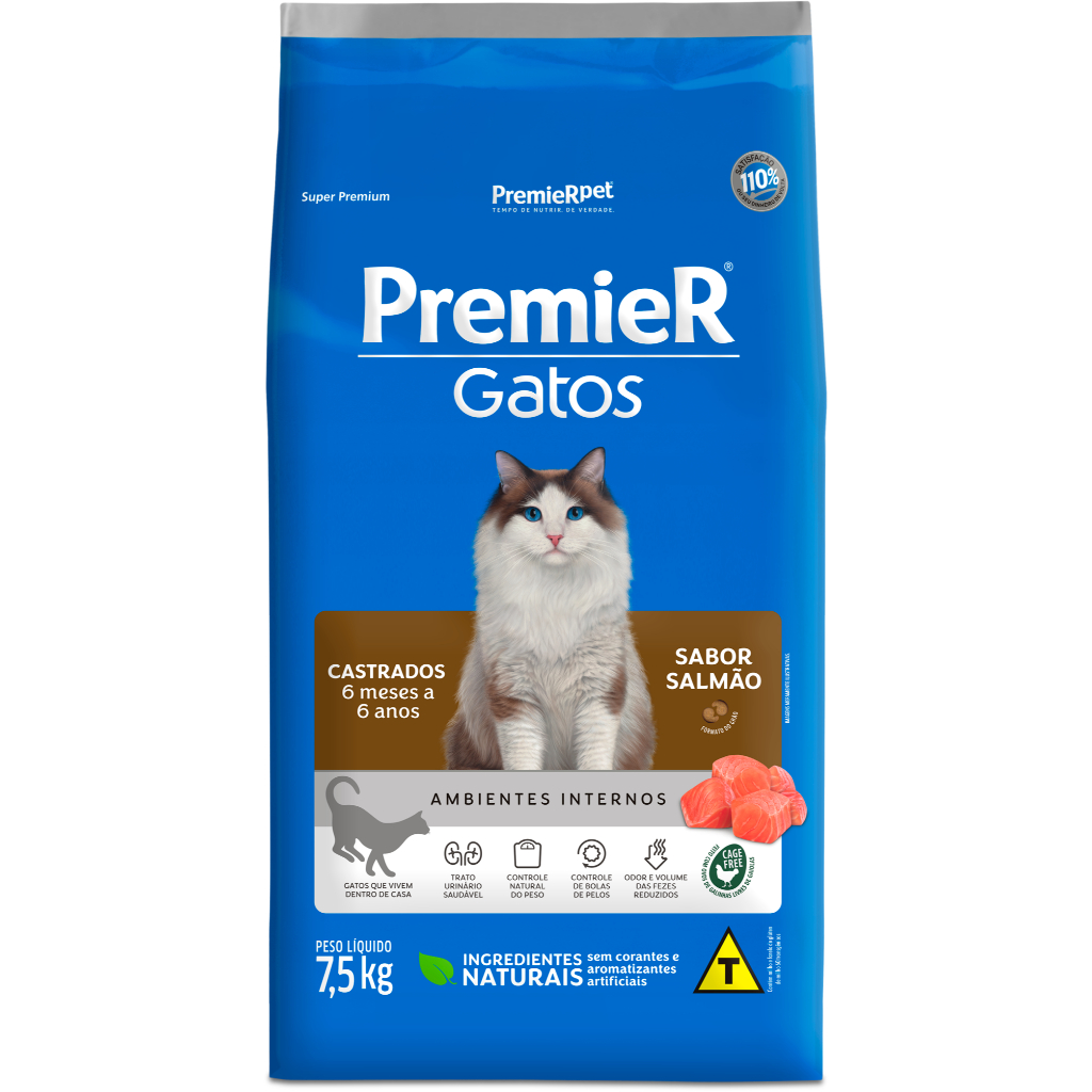Ração Premier Gatos Castrados de 6 Meses á 6 Anos Salmão 7,5kg