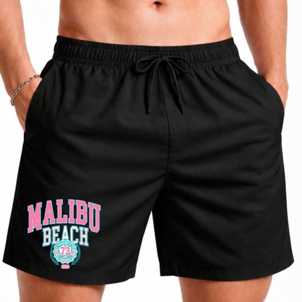 Short Praia ESTAMPADO MALIBU ROSA Treino Básico liso em Tactel Com Bolso Academia Piscina Caminhada