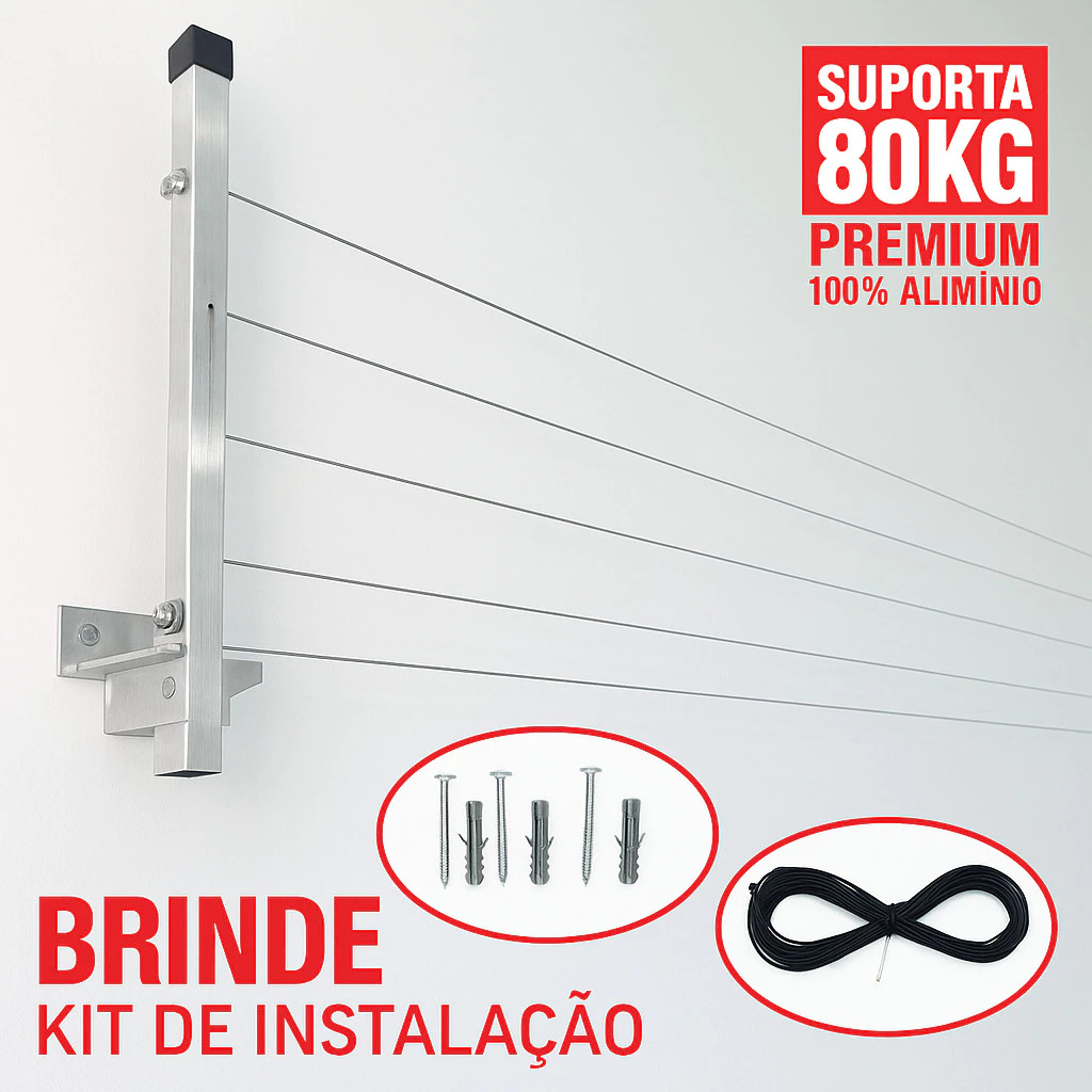 Kit Varal Reforçado Retrátil Dobrável Aluminio SUPORTA ATÉ 80KG Roupas + Kit Instalação - ENVIO IMEDIATO em Oferta na Shopee