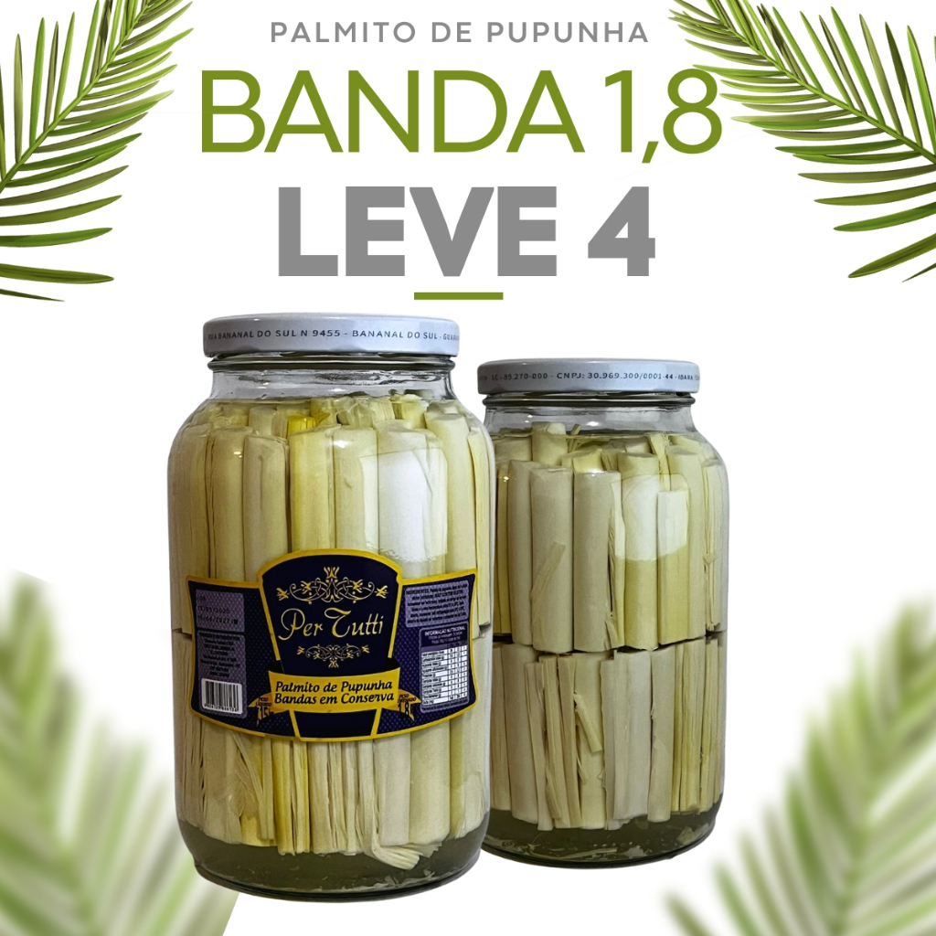 Kit 4 Palmito Em Conserva Pupunha Banda 1,8Kg Tipo Banda Selenza Premium/Per Tutti