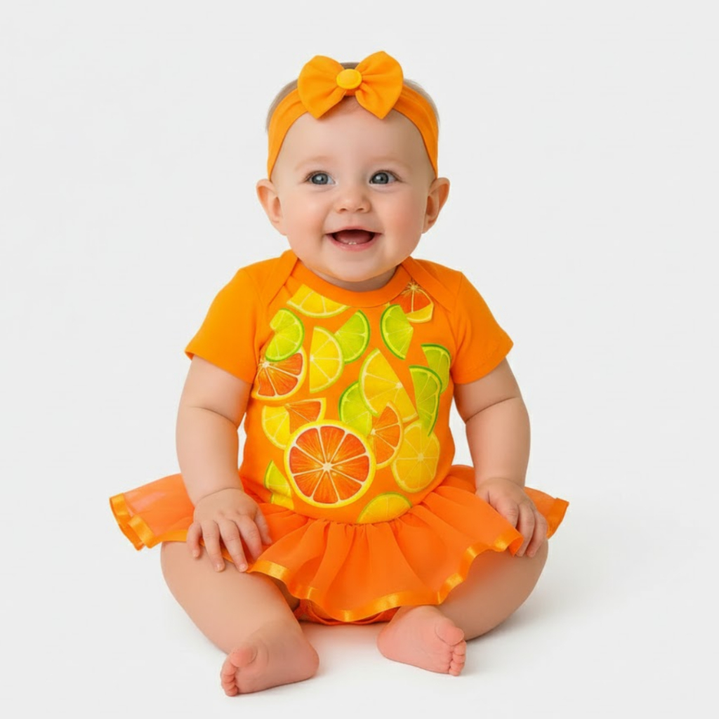 Body Bebê de Frutinha Laranja – Bori + Laço - kit Mêsversario em Oferta na Shopee