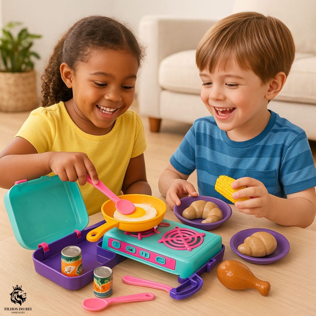 Brinquedo Maletinha e Fogãozinho Comidinha Cozinha Infantil Panelinha C/ Acessórios Super Chef 13 Peças