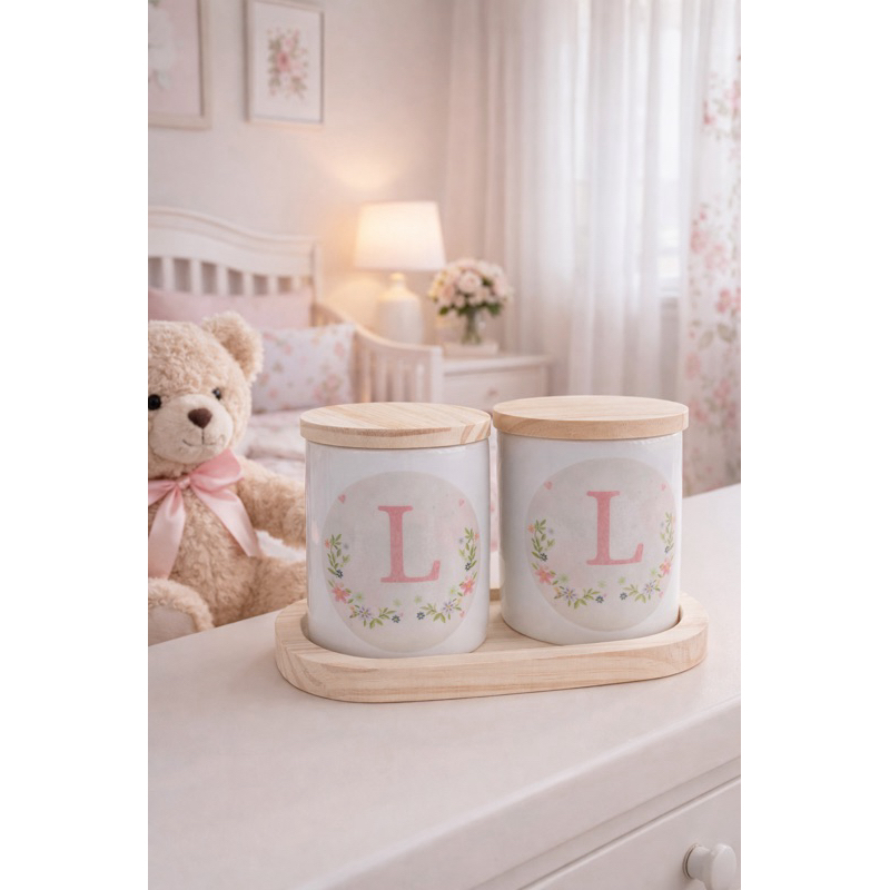 Kit Higiene para Bebê Porcelana Pinus Nome Personalizado Menina