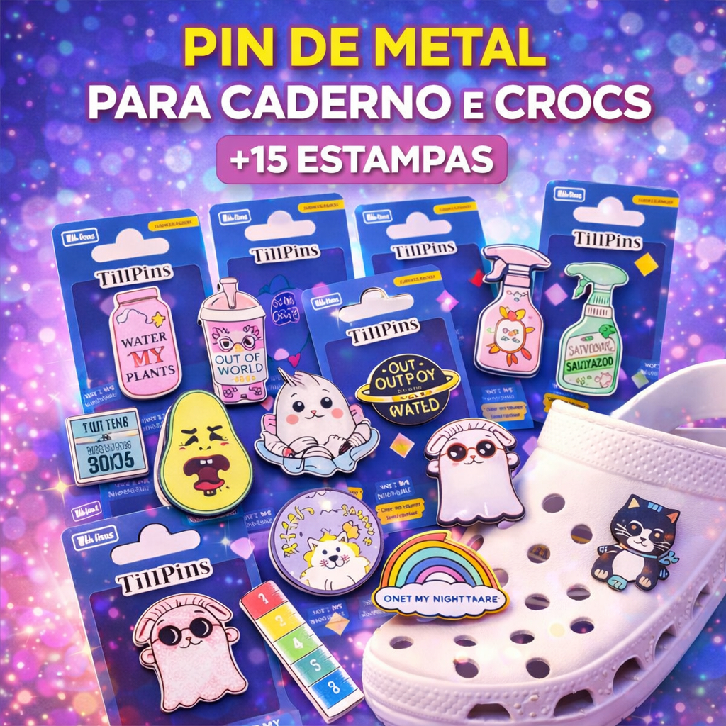 Pin de Metal TiliPins TILIBRA Estampado Acessório Decorativo para Mochila Estojo Boné Crachá e Crocs