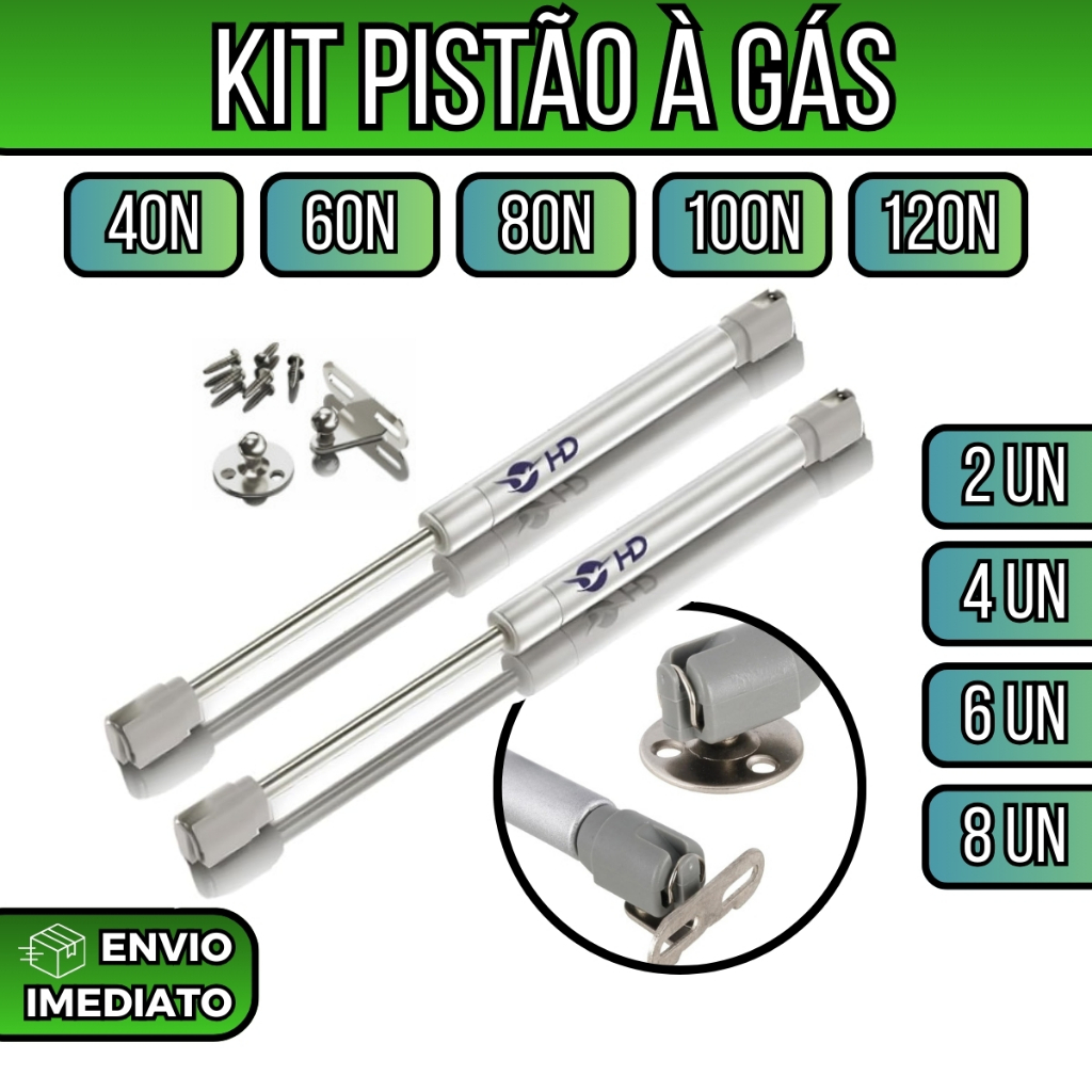 Kit Pistão à Gás Amortecedor 40N Até 120N P/ Porta De Armário Móveis Abre Para Cima Porta Basculante