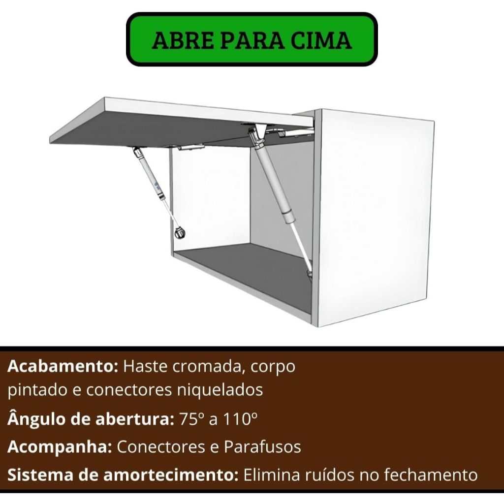 Kit Pistão à Gás Amortecedor 40N Até 120N P/ Porta De Armário Móveis Abre Para Cima Porta Basculante · foto 2