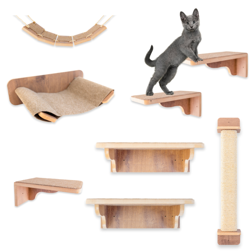 Playground 8 Peças MDF REFORÇADO 15mm LAMINADO Arranhador, Rede, Degraus e Ponte Parque para Gatos em Oferta na Shopee