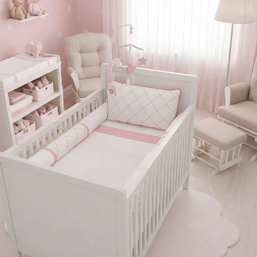 Kit Berço Alto Padrão Americano Menina Menino  Veneza Bordado Algodão Com lençol de Elástico Mosquiteiro em Oferta na Shopee