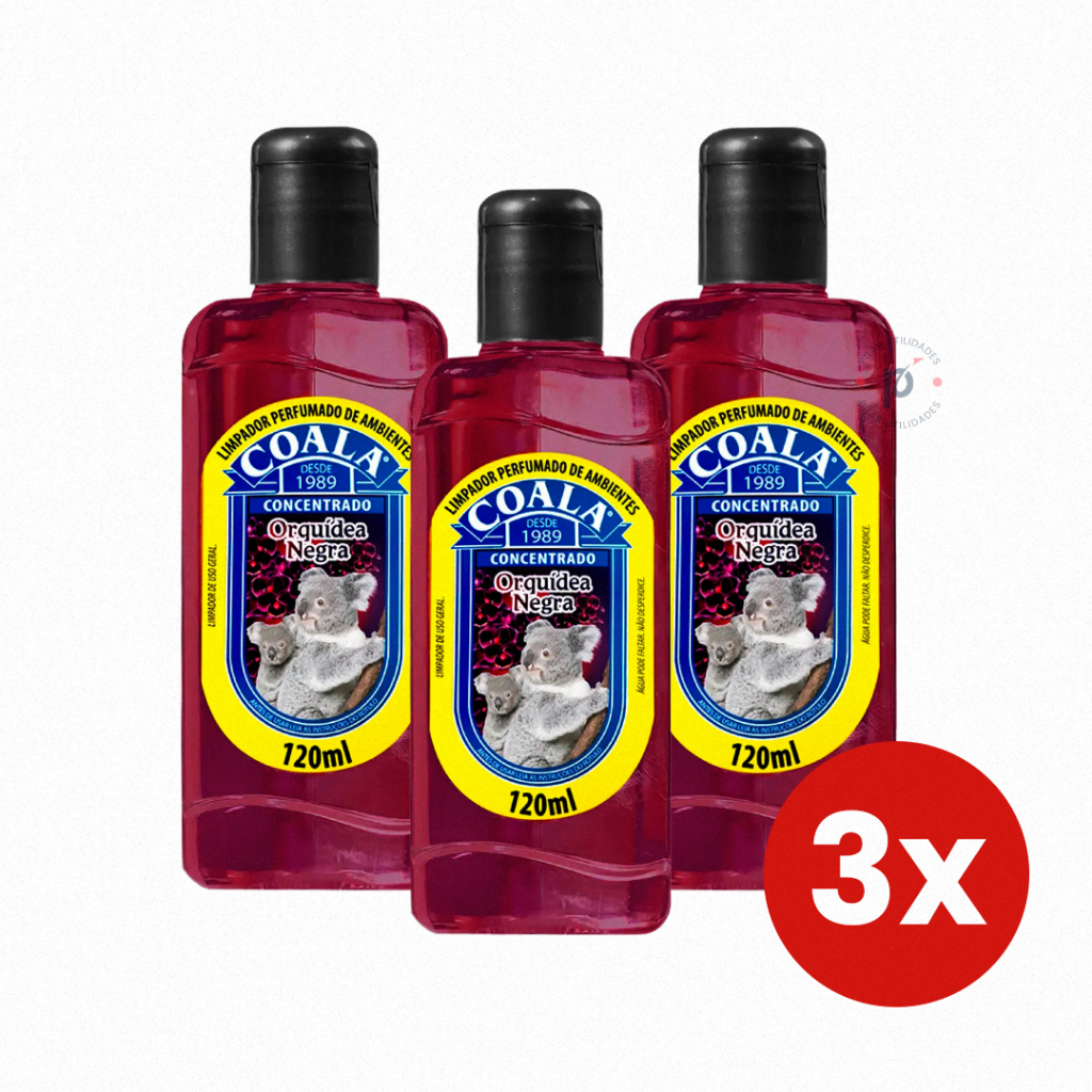 Kit 3 Coala Essências Limpador Perfumado de Ambientes Desinfetante Concentrado Orquídea Negra 120ML