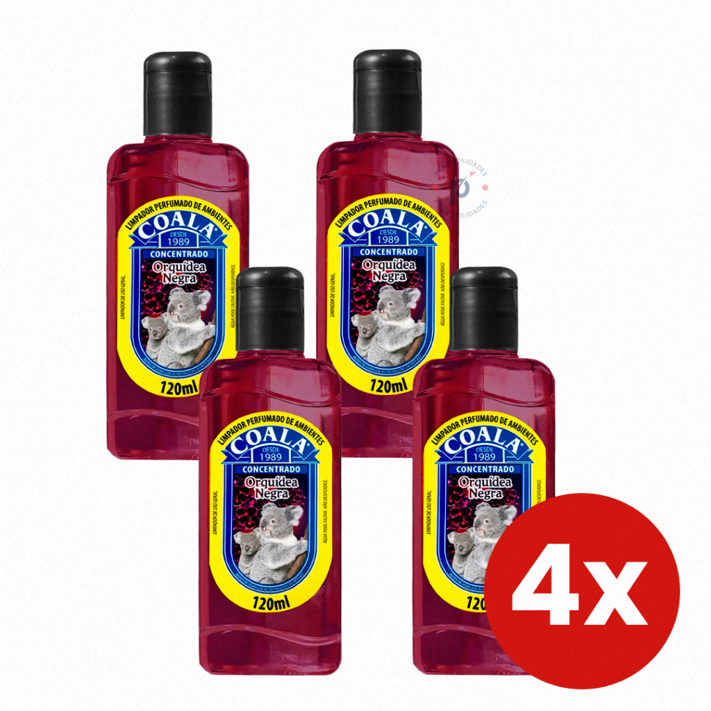 Kit 4 Coala Essências Limpador Perfumado de Ambientes Desinfetante Concentrado Orquídea Negra 120ML