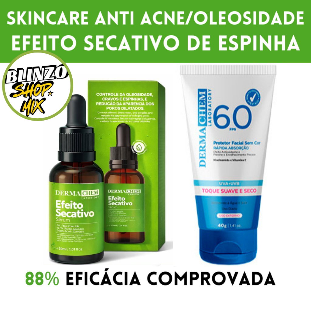Kit Anti Acne Dermachem Protetor Solar FPS 60 + Sérum Secativo Controle Oleosidade Espinhas SkinCare