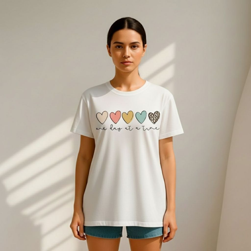 Camiseta Feminina Estampada Algodão 100% Manga Curta One Day At a Time
