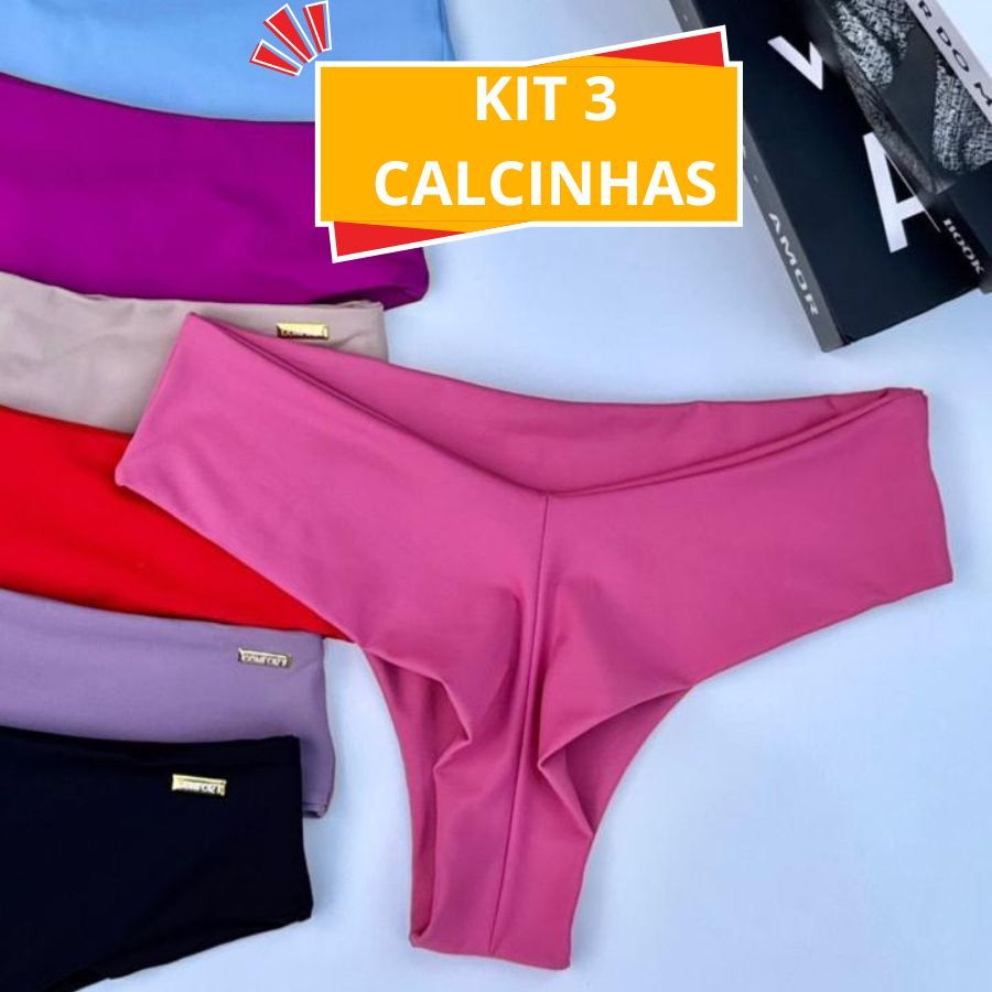 Kit 3 Calcinha Feminino de Fio Isis Tecido Microfibra de Costura Invisivel Empina Bumbum Fácil Lavagem Secagem Rápida