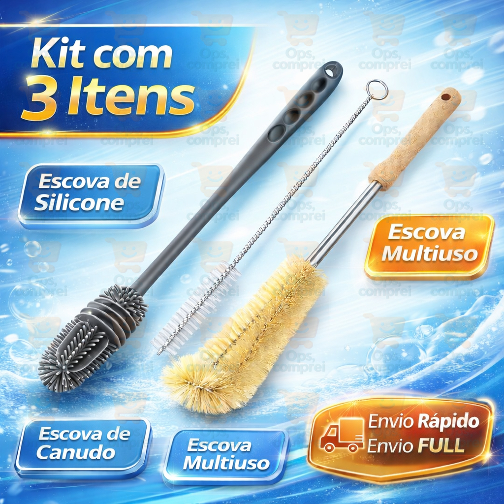 Kit 3 Escovas Limpeza Multiuso Para Lavar Mamadeira Garrafa Louça Cabo Longo Casa em Oferta na Shopee