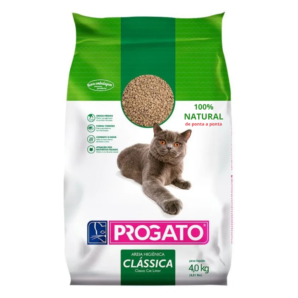 Areia Higiênica Progato Clássica 100% Natural 4 kg em Oferta na Shopee
