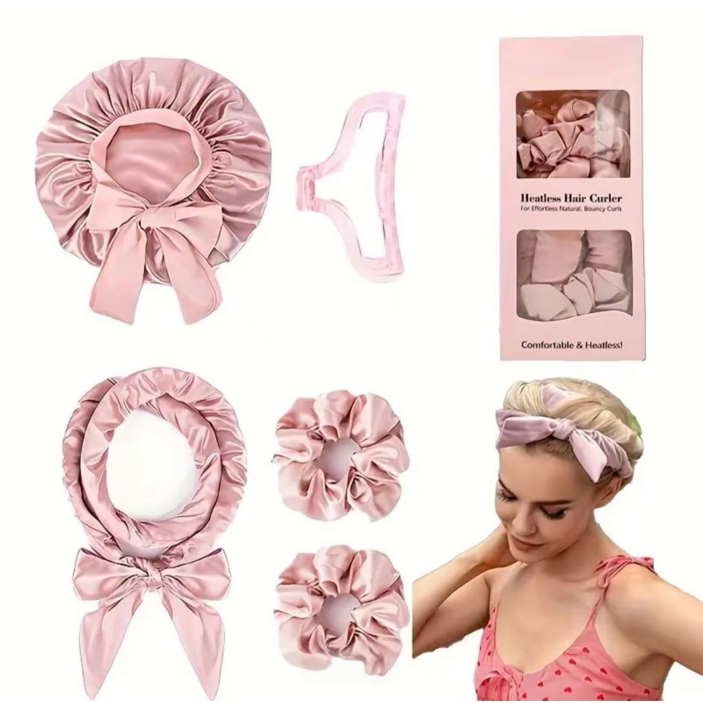 kit Modelador de Cachos Cetim Sem Calor+ touca de Cetim Dupla Face + 1Piranha +2 Scrunchies para cabelo 025-066 em Oferta na Shopee