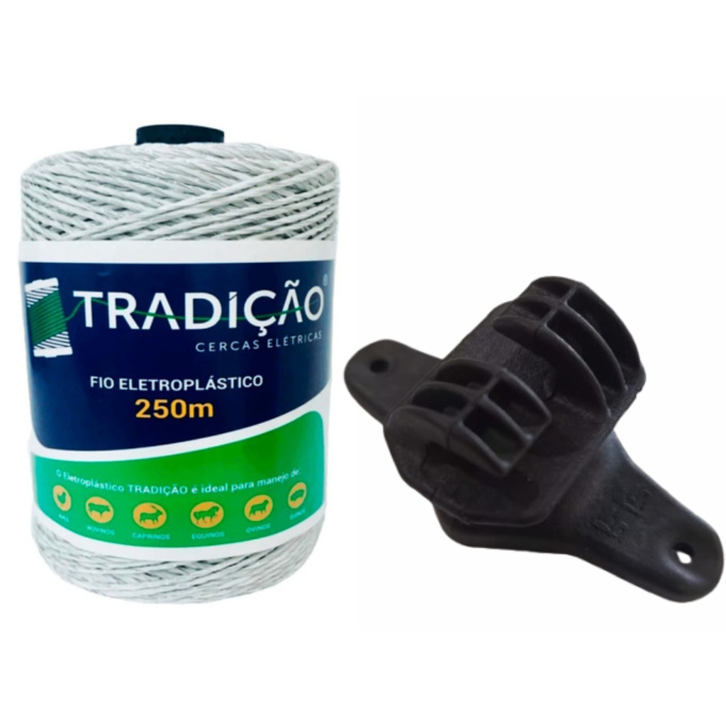 250m. Fio Eletroplastico cerca eletrica BR + 100 Isolador W  Slin PT