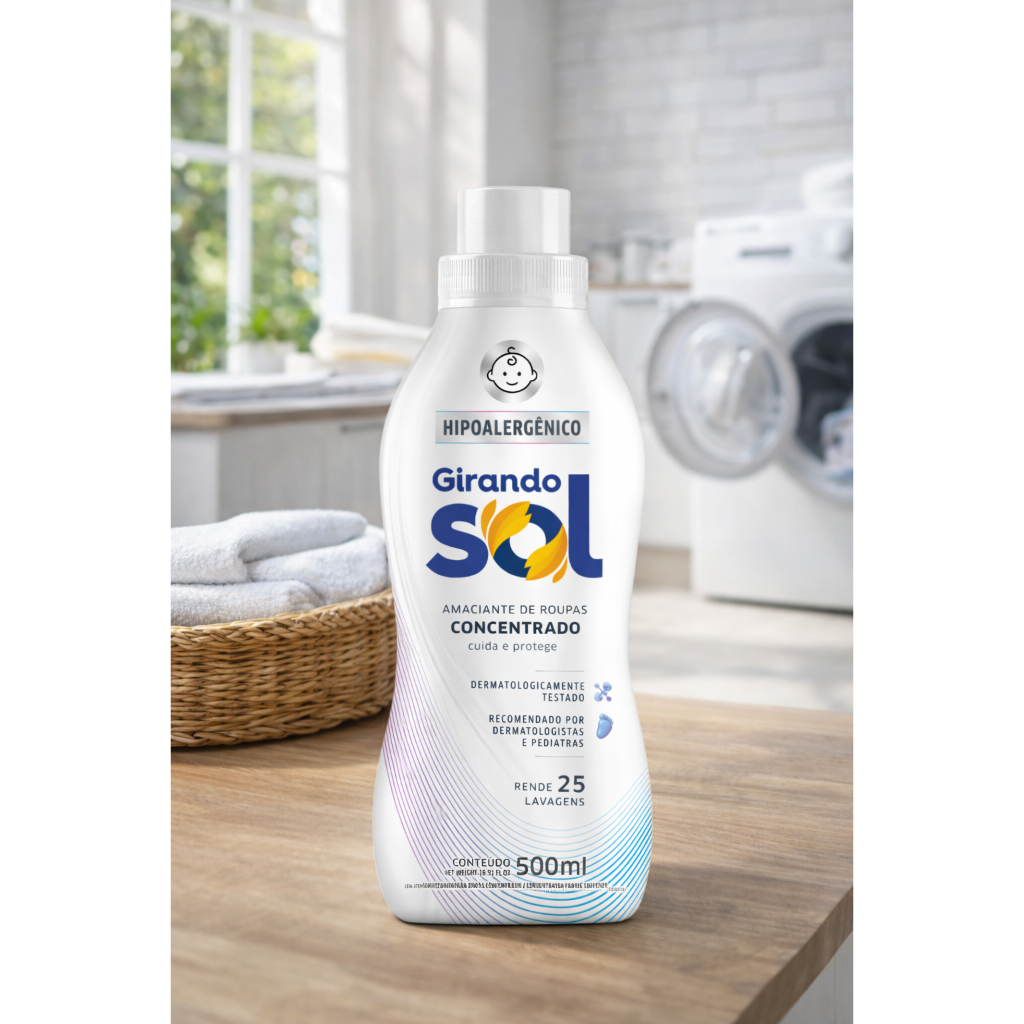 Amaciante de Roupas Concentrado Girando Sol Hipoalergênico 500ml Rende 25 Lavagens