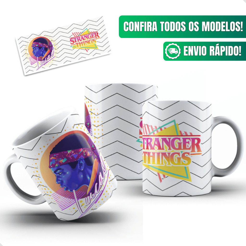 Caneca Stranger Things Personalizada Cerâmica 325ml Lucas Sinclair Neon Corajoso Determinado Serie