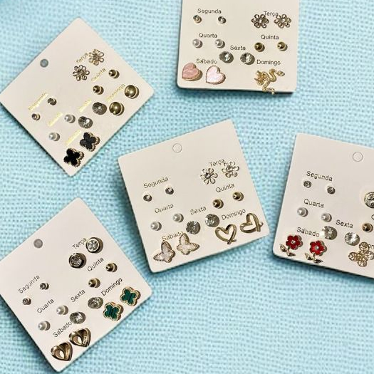 Kit 7 Pares de Brincos Pequenos Delicados Semaninha Antialérgico Feminino Segundo Furo Strass em Oferta na Shopee