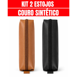 Kit 2 Estojos Escolar Faculdade Material Couro Sintético Multiuso Grande Compacto Organizador Feminino Masculino em Oferta na Shopee