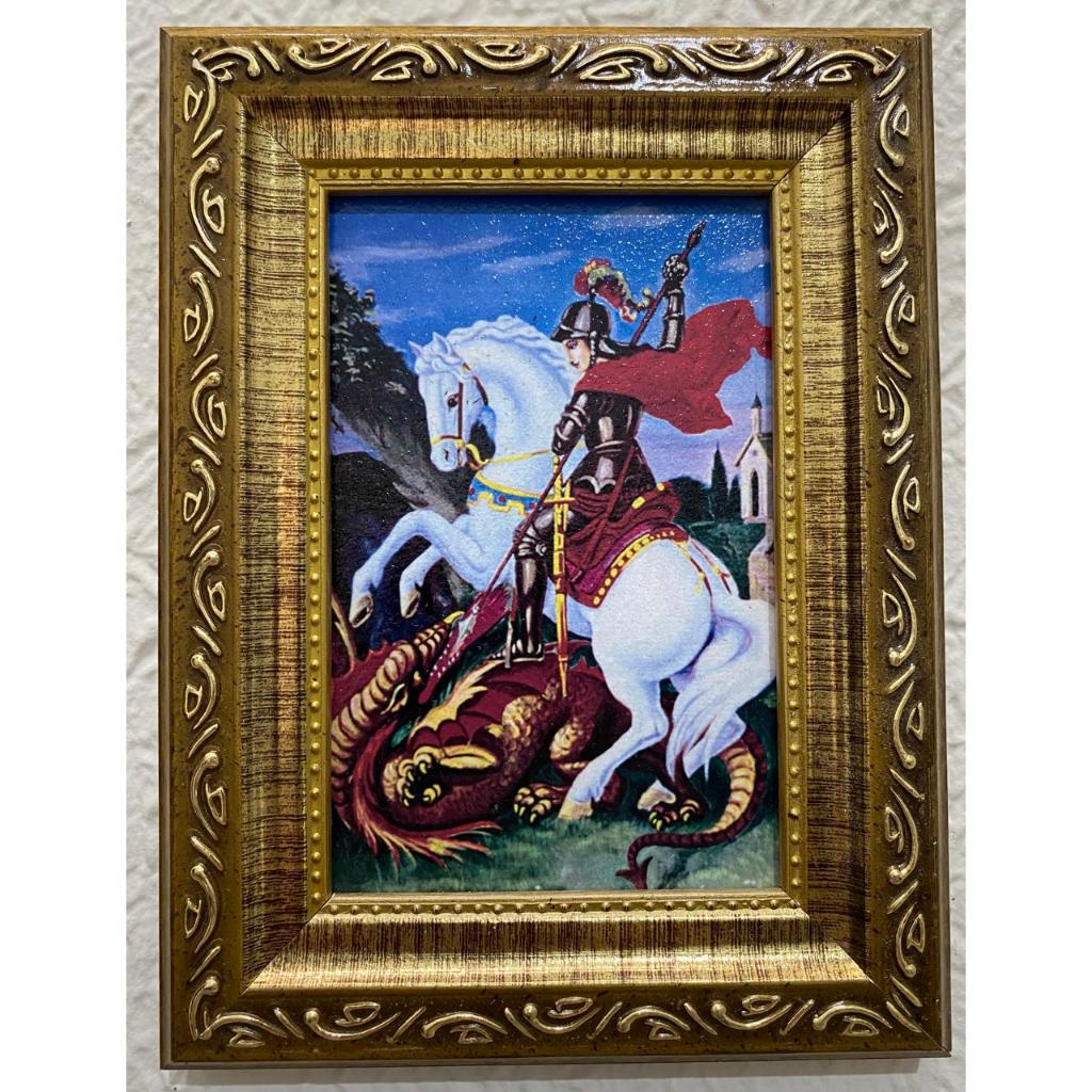 QUADRO DE SÃO JORGE 10X15 CM RESINADO MOLDURA DOURADA PREMIUM