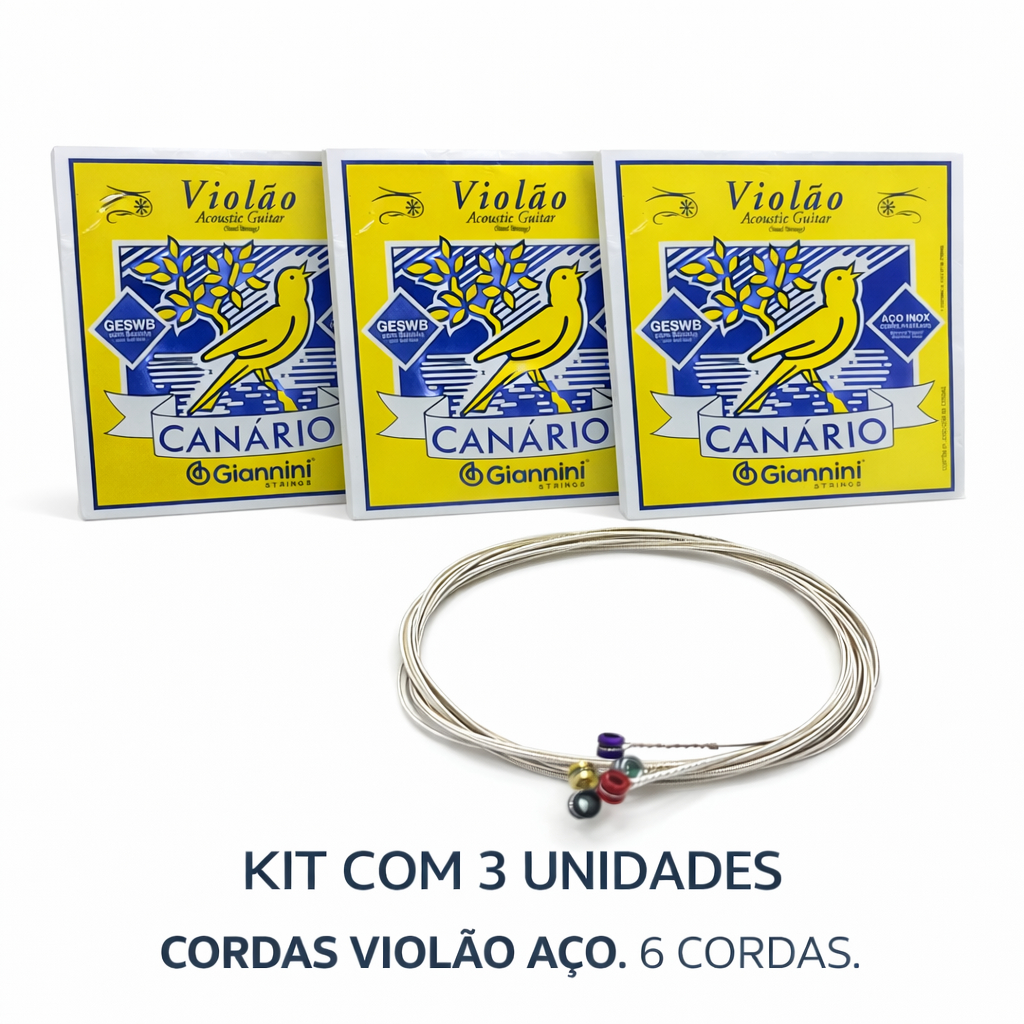 KIT 3 ENCORDOAMENTOS GIANNINI VIOLÃO AÇO 011 GESWB C/BOLINHA
