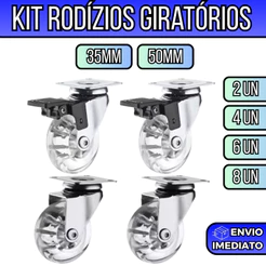 Kit Rodízios Giratórios Rodinhas De Silicone Gel 35mm 50mm Para Móveis Inclui Com Freio E Sem Freio