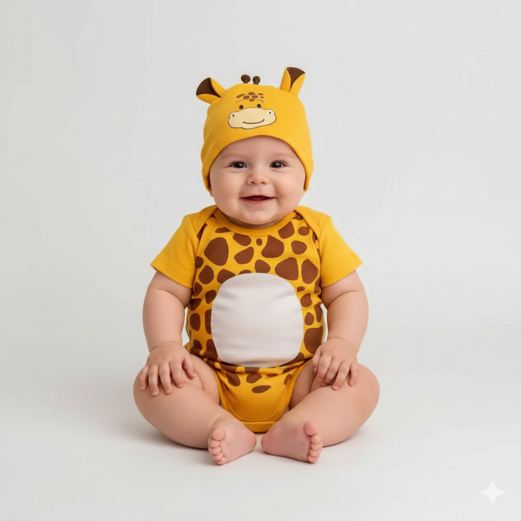Body Bebê Girafinha + Touca / Fantasia Personalizada – 100% Algodão, Manga Curta em Oferta na Shopee