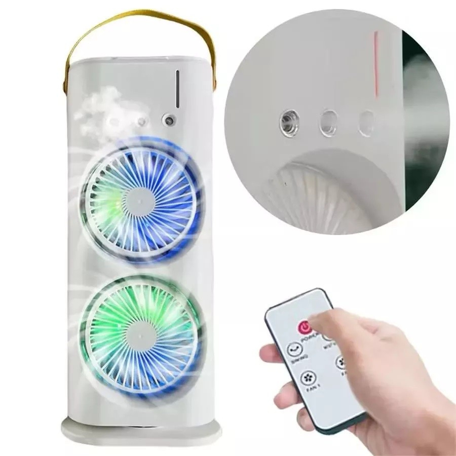 Imagem Mini Refrigerador De Ar Ventilador Umidificador Dupla Giratório+rgb Climatizador Ar