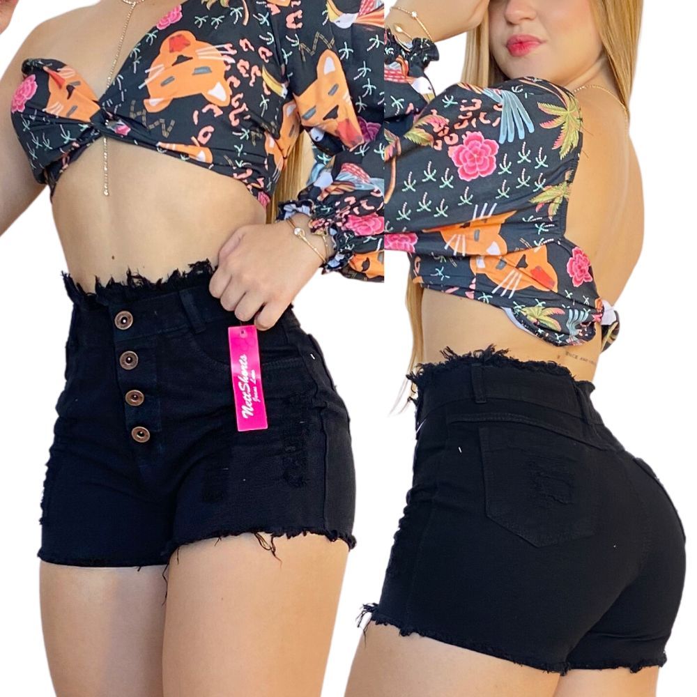Short Jeans Feminino Cintura Alta Preto Vários Modelos em Oferta na Shopee