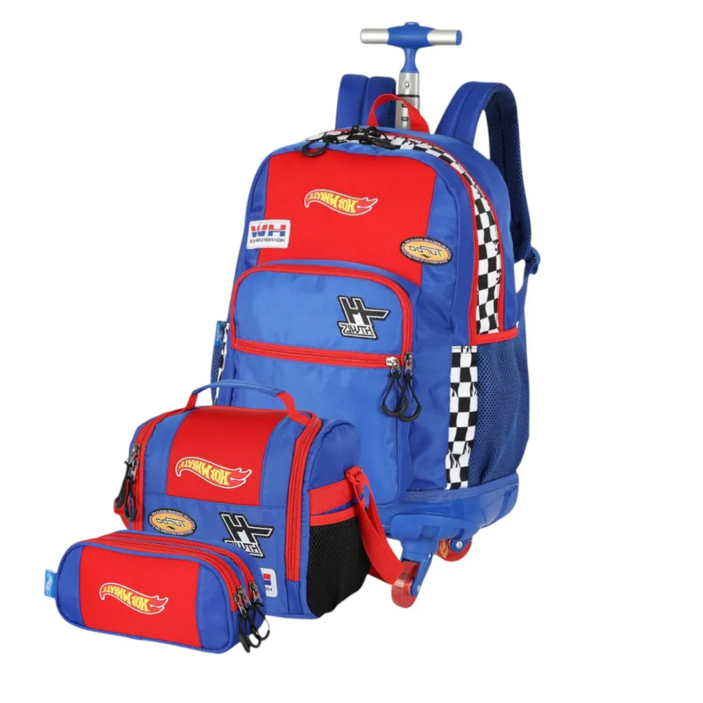 Kit Mochila Escolar Rodinhas 360 Lancheira Estojo triplo Hot Wheels MC49992HW em Oferta na Shopee
